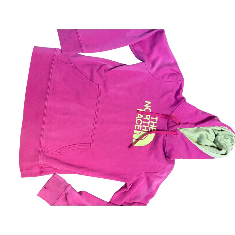 The North Face Womens Pink Lime Green Logo Pullover Hoodie XS Vintage Style